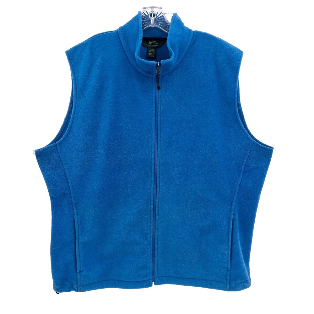 WOOLRICH Men's Size 2XL Blue Full-Zip Fleece Vest Drawstring Waist Pockets Logo